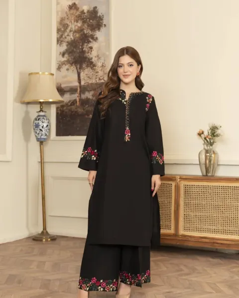Pakistani Original Sahiba's By Mirza  Luxury Cotton Embroidered Stitched 3Pcs _ Black 